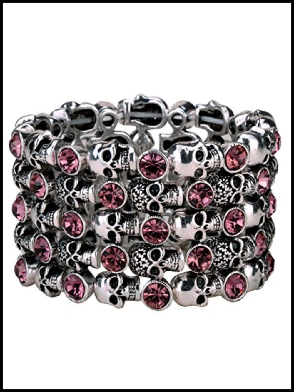 Women's Skull Stretch Cuff Bracelet Elastic Band 7-8 inch Biker Jewelry